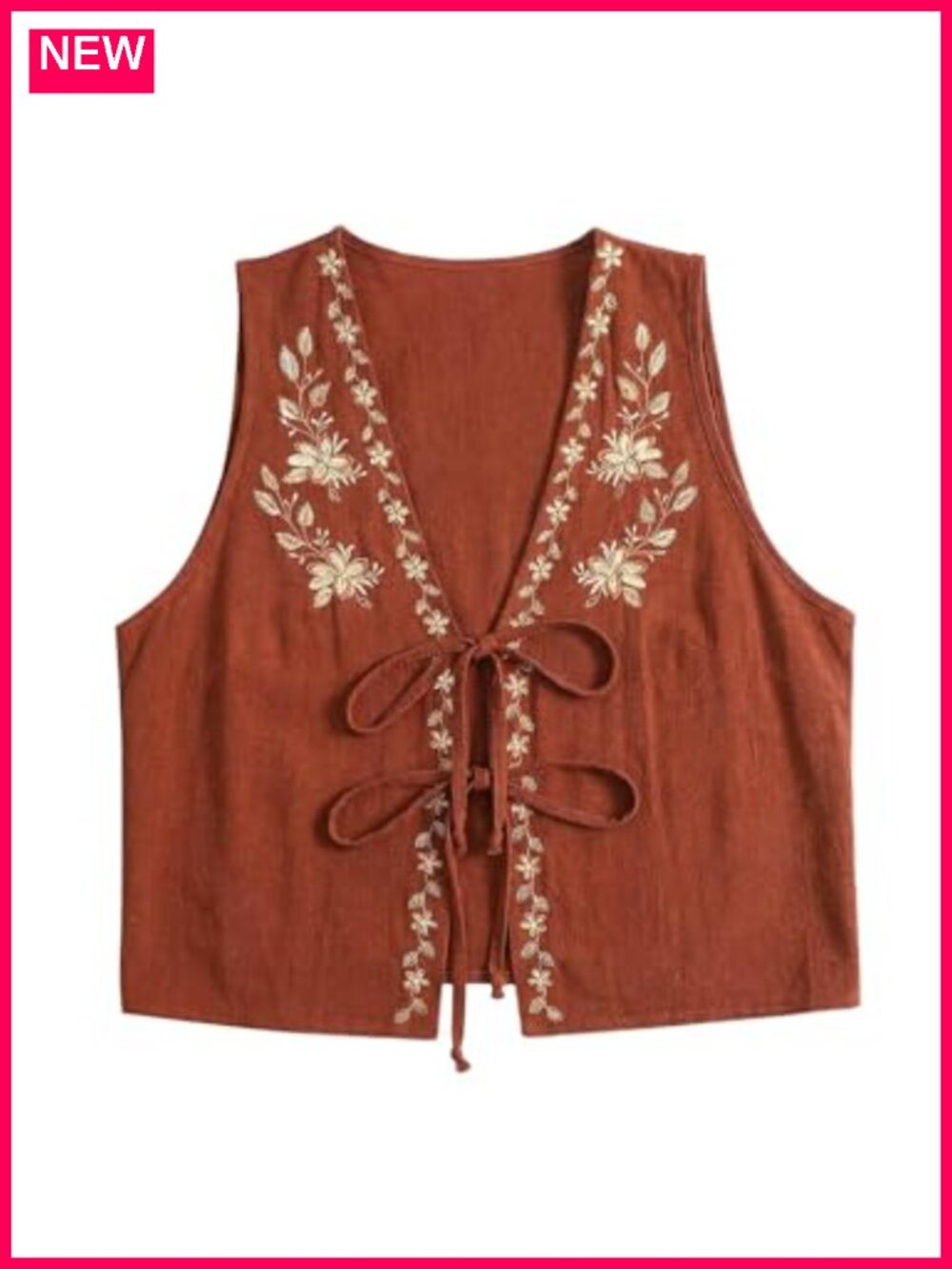 Boho Floral Embroidery Tank Top Sleeveless V-Neck Summer Vacation